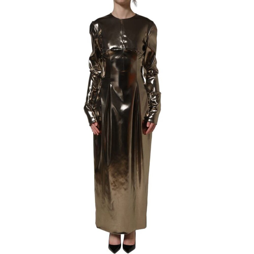 Dolce & Gabbana Metallic Gold Polyester LongSleeve Maxi Women's Dress